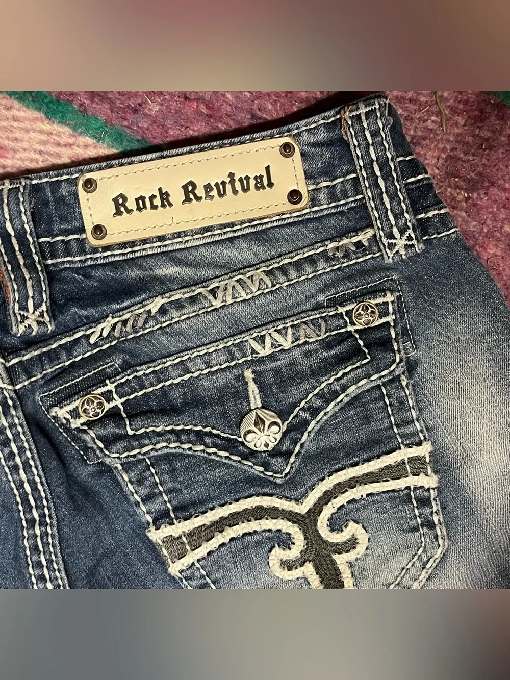 Rock Revival Abble Boot Jeans 29 Flap Pocket Bootcut Stretch Y2K Faded Western